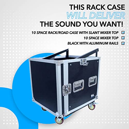 Seismic Audio - Samrc-10U - 10 Space Rack Case With Slant Mixer Top And Casters - Pa/Dj Pro Audio Road Case #TOP3