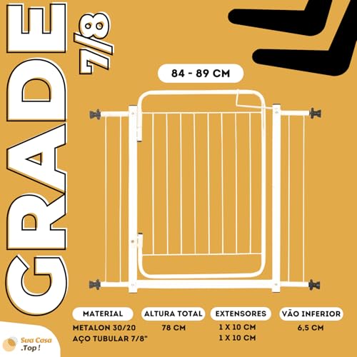 Portão Grade de Proteção Tamanho Ajustável de 84 até 89 cm Segurança Cachorro Pets Bebe Crianças Por