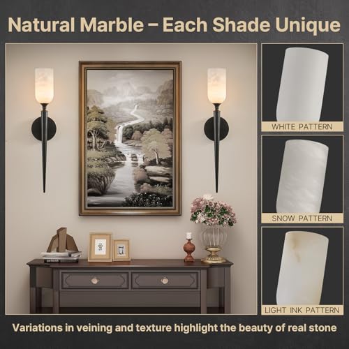 HONIEGG 21.6" Alabaster Sconces Set of 2, Antique Oil Rubbed Bronze Brass by HONIEGG - Used condition - Image 6