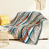 Qucover Kuscheldecke Wohndecke 130x150cm,Zweiseitige Bunte Decke Boho,Flauschig&Weich Sofadecke Couchdecke,Fleecedecke Bunte Streifen,Sofa Decke für Reisen Zelten Outdoor Hohes Stoffgewicht 260 GSM