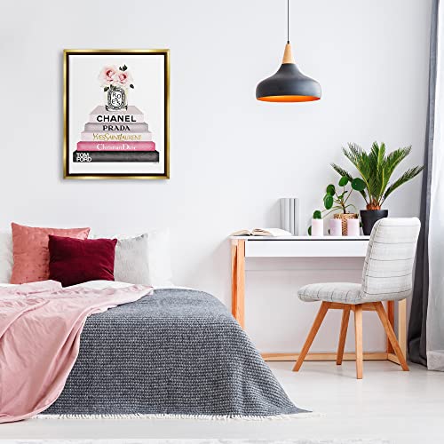 Image of Stupell Industries Book Stack Fashion Candle Pink Rose, Design by Amanda Greenwood, Gold Floater Framed, 24 x 30 | Stupell Industries . By Amanda Greenwood . Ready to hang once unboxed . Giftable accent for any room . Made in USA