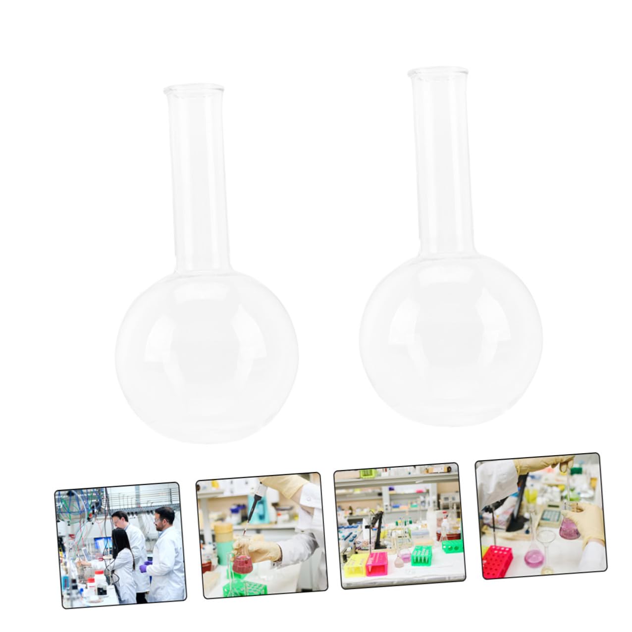 Ballon à Ébullition en Verre à Fond Rond 2pcs Léger et Portable pour Laboratoire et École, Flacon à Col Étroit pour Étudiants et Professionnels