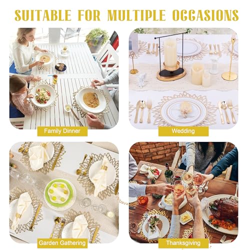 Loomluxe Set of 18 Round Placemats Gold, Heat-Resistant PVC Table Mats with Luxury Metallic Glossy Finish for Thanksgiving Christmas Wedding Party Decor, Easy to Clean by Loomluxe - Used condition - Image 7