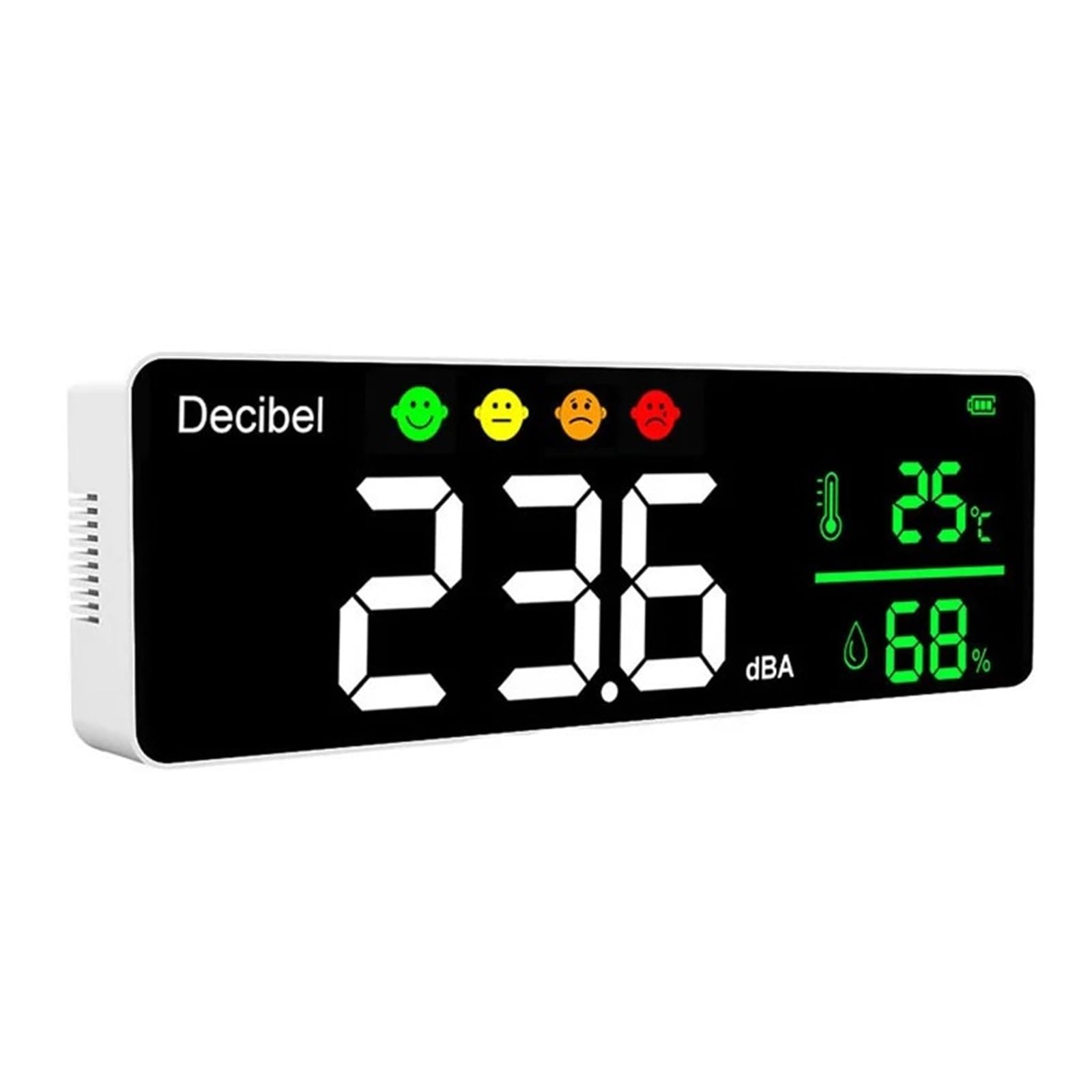 Medidor De Nivel Sonido Digital, Detector Ruido Pared, Pantalla LED Temperatura Y Humedad, Carga USB, Comprobador Decibelios 30-130 DB MedicióN Precisa