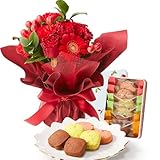 bloomee(ブルーミー) 銀座千疋屋 フルーツ クッキー × そのまま飾れるブーケ レッド Sサイズ ホワイトデー お返し 誕生日 花 生花 花束 (ギフト プレゼント お祝い) 還暦祝い 結婚 記念日 お菓子 焼き菓子 (花瓶不要)