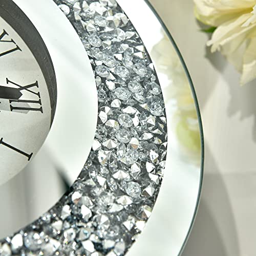 Goand Crystal Diamond Clock-12 X12 Round Crystal Sparkle Twinkle Bling Mirror Clock For Wall Decoration Bedroom, Hallway, Dining Room And Living Room #TOP5