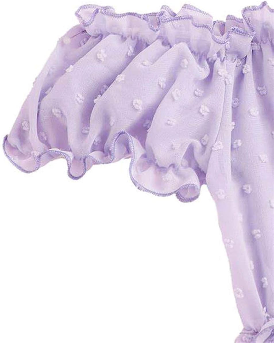 Women's Self Tie Ruffle Trim Dobby Mesh Lingerie- Sexy Underwire Cute Push Up Strappy Embroidered Sheer - Bra and Panty Set Ruffle Lingerie Set Mesh (Purple) - Image 2