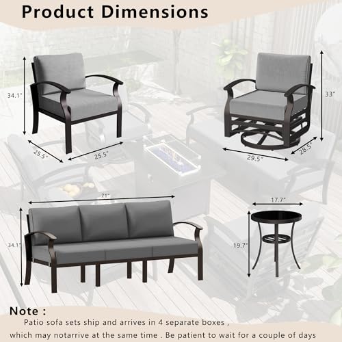 Image of Patio Furniture Set 6-Piece Aluminum Armrest Sofa, All-Weather Patio Conversation Set with Tempered Glass Top Table & Removable Sponge Cushions for Backyard Poolside
