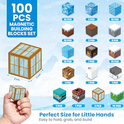 Image of Kidology 100PCS Magnetic Blocks Set for Kids | Ice Theme Magnetic Building Tiles with Magic Portal Design | STEM Learning Construction Toy for Toddlers Ages 3+ | Creative Sensory Magnet Blocks