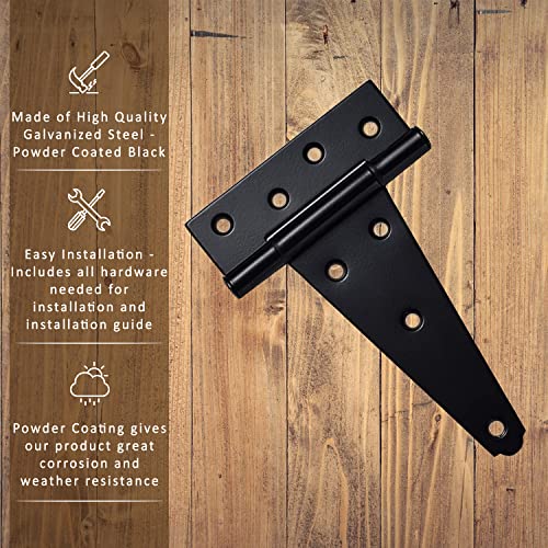 T-Hinges 6" - 2 Pack - Powder Coated Black - Screws Included - Dhh6 #TOP1