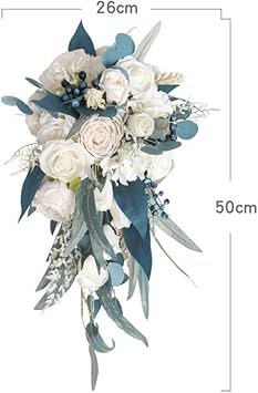 Bride Wedding Bouquets Cascading Bouquet for Bride Wedding Artificial Flowers Romantic Rustic Wedding Bouquet (Dusty Bridal Bouquet)