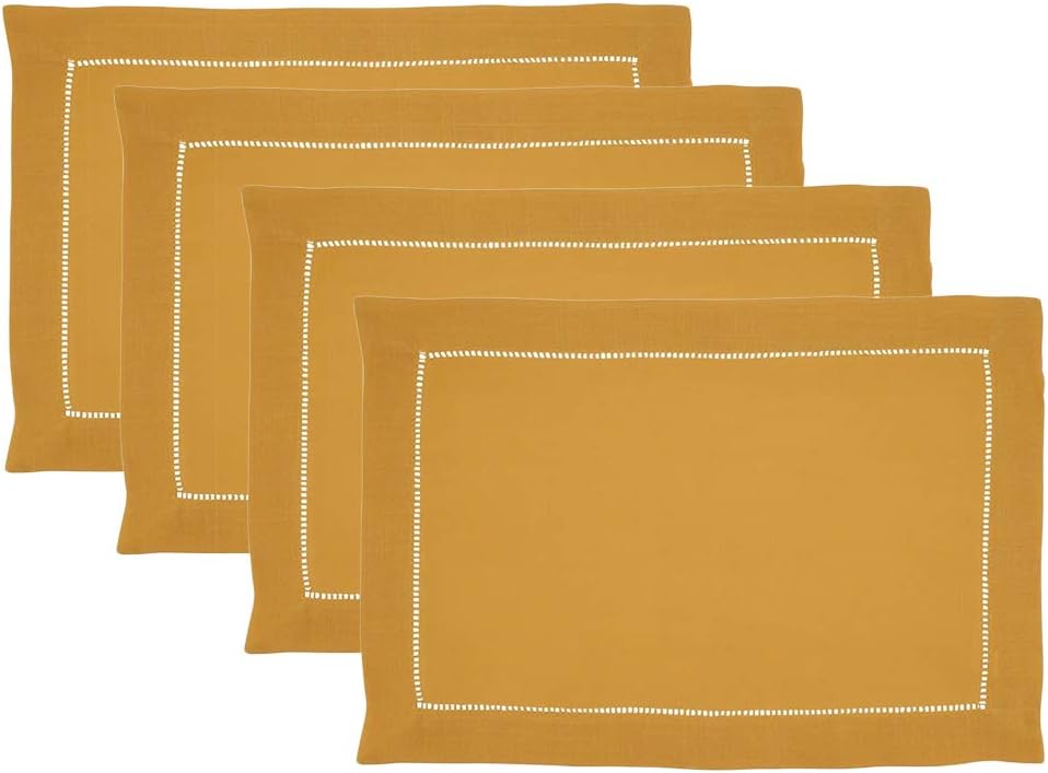 Fennco Styles Classic Hemstitch Design Rectangular Table Runner – 16" W x 72" L Mustard Yellow Table Cover for Home Décor, Dining Table, Banquets, Holidays and Special Occasions