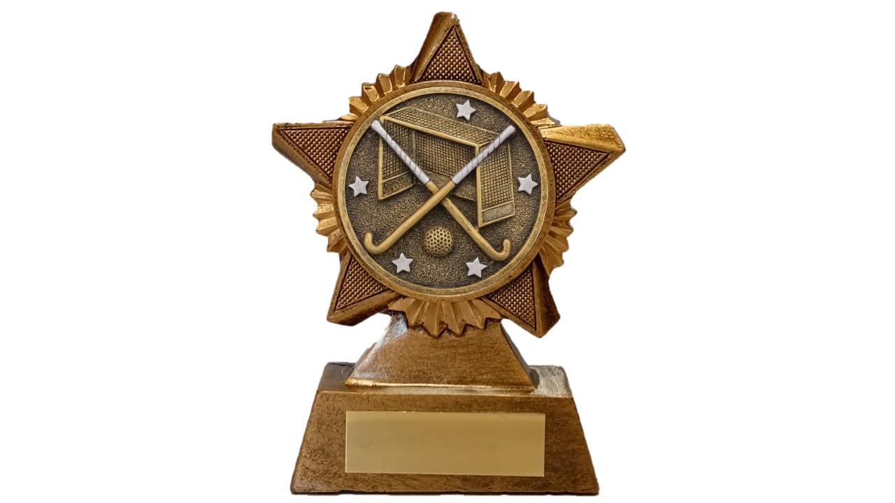 Troshow Antique Gold Hockey Trophy Award Premier Star 120Mm Heavy Resin Field Hockey Free Engraving -Troshow1-Ikon