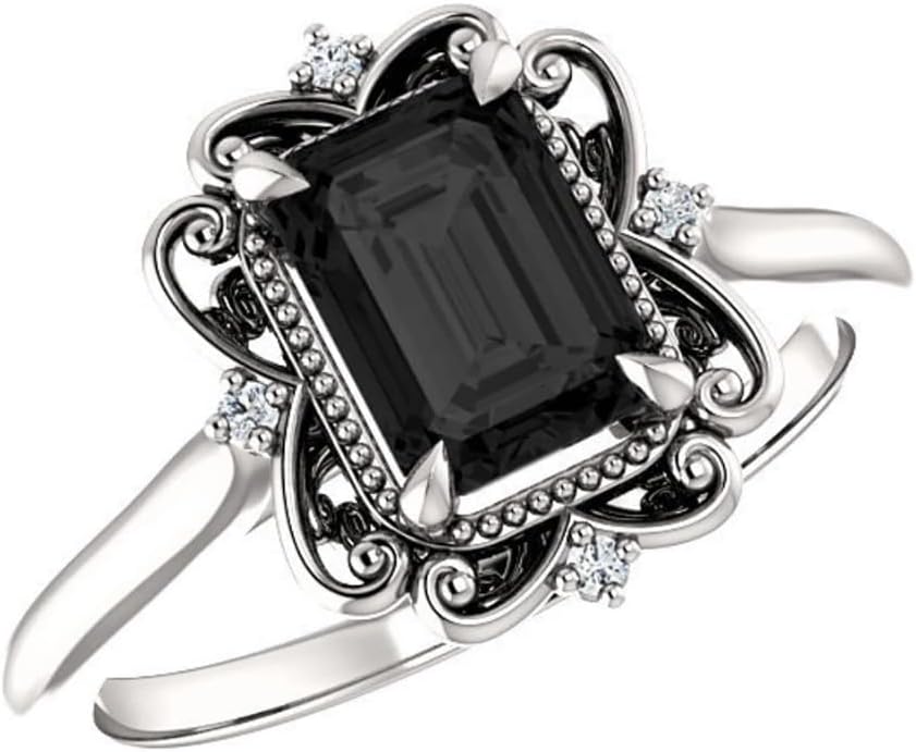 1CT-3CT Emerald Cut Black Diamond Engagement Ring Halo Vintage Black Onyx Anniversary Ring for Women Promise Gifts for Her 925 Silver/10K/14K/18K Gold