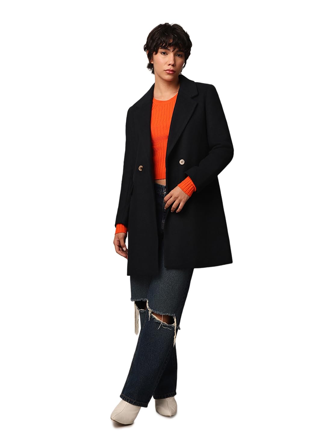 only Women's Polyester Blend Long A-Line Coat-picture-22