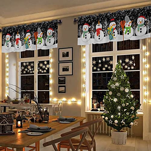 Wohnkutu Christmas Snowman Curtain Valances For Windows Treatment Decor, Xmas Tree Winter Snowflake Short Curtain Rod Pocket Valance For Kitchen, Living Room, Cafe, 54" W X 18" L, 1 Panel, Black #TOP3