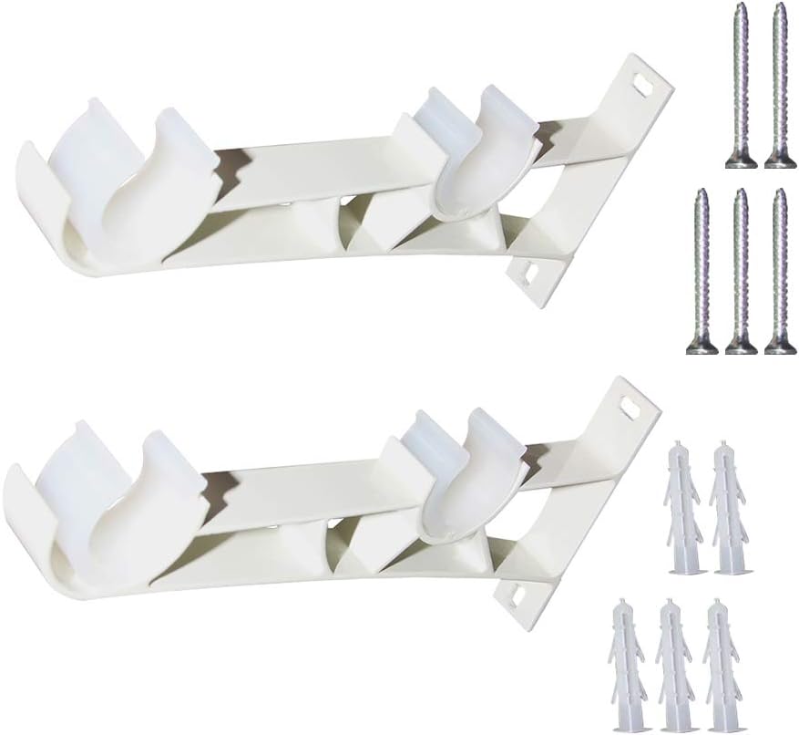 Brackets for Curtain Rods, 2Pcs Window Drapery Ceiling Hanging Holder Wall Medium Thickness Double Curtain Rod Bracket, Fits 1 inch Rod