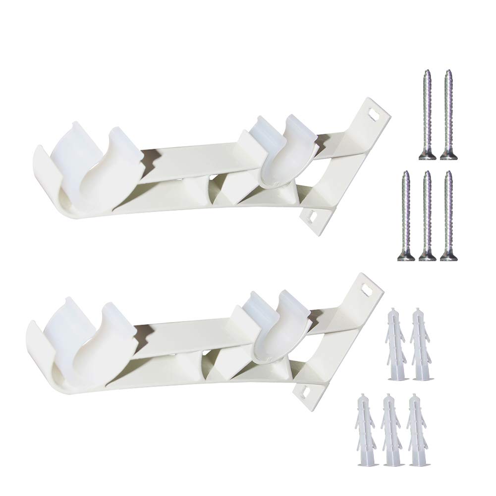 2Pcs Window Drapery Ceiling Hanging Holder Wall Medium Thickness Double Curtain Rod Bracket, Fits 1 inch Rod