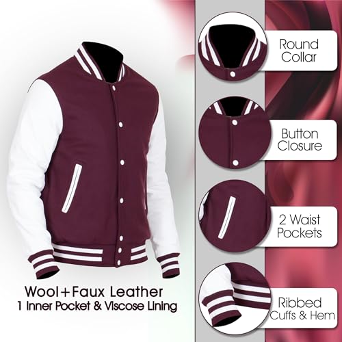 Image of LP-FACON Unisex Varsity Letterman Jacket | Mens College Baseball High School Bomber Wool + Faux Leather Jacket
