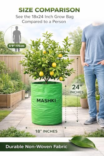 Image of MASHKI 20x30 Inch Extra Deep Grow Bag for Guava, Dwarf Mango & Fruit Plants | 300 & 400 GSM Heavy Duty HDPE | Long Life UV Stabilized Tree Planter for Terrace & Garden (3, 18x24 Inches, 400 GSM)