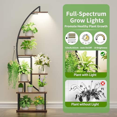 Plant Stand Indoor with Grow Lights: Large Plant Shelf for Multiple Plants, 2 Pack Plant Shelves 7 Tiered, Lighted Corner Flower Stands Half Moon, Black Plant Holders Indoor Tall for Living Room Patio