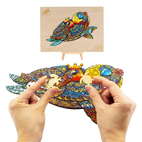 Vetbuosa Wooden Jigsaw Puzzle Turtle Family 3D Puzzle Unique Animal Shape Puzzle Pieces Animal Wooden Puzzle For Adults Family Game Play Collection (M-12.4 * 8.9 Inch, 164Pcs) #TOP5