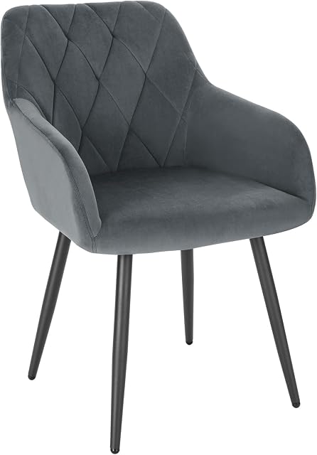 WOLTU Dining Chair Upholstered Armchair Kitchen Chair with Arms, Backrest, Metal Legs, Tub Chair Living Room Lounge Chair, Dark Gray Velvet BH352dgr-1