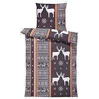 One-home Winter Bettwäsche Biber Baumwolle - Kuschelig Warm 155x220cm Schneeflocken Design