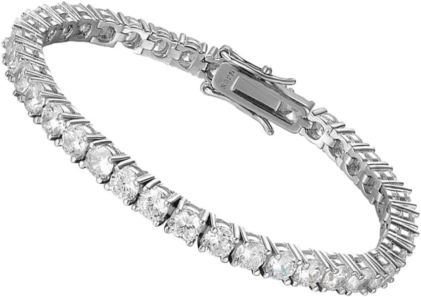 4mm Moissanite Tennis Bracelet, Moissanite Round Tennis Bracelet 18k White Gold Plated 925 Sterling Silver Bracelet Delicate Moissanite Bracelet Round Cut Moissanite Bracelet for Women Men Jewelry Gift