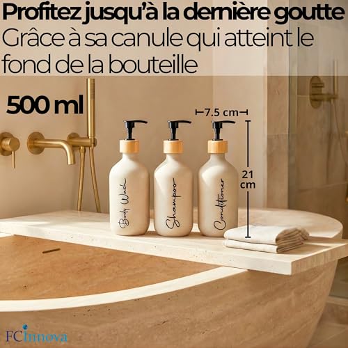 Lot de 3 Distributeurs Savon Beige Mat Rechargeables FCInnova