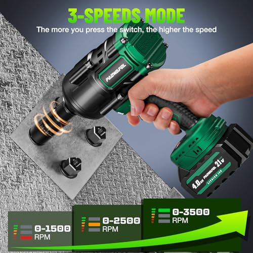 PAOWAFOL 2026 New Upgrade 1500N.m(1106ft-lbs) Impact Wrench, High Torque 1/2 Impact Gun with 21V 2x4.0AH Battery, Fast Charger & 5 Sockets, 3500IPM Brushless Impact Driver for Home Car Truck Tires
