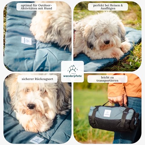 Wanderpfote Hundedecke für Unterwegs, 75 x 50cm – Waschbar, Orthopädisch, Wasserdicht – Hochwertiges Design – Hundedecke Outdoor, Hundematte Auto (Blau, Größe M)