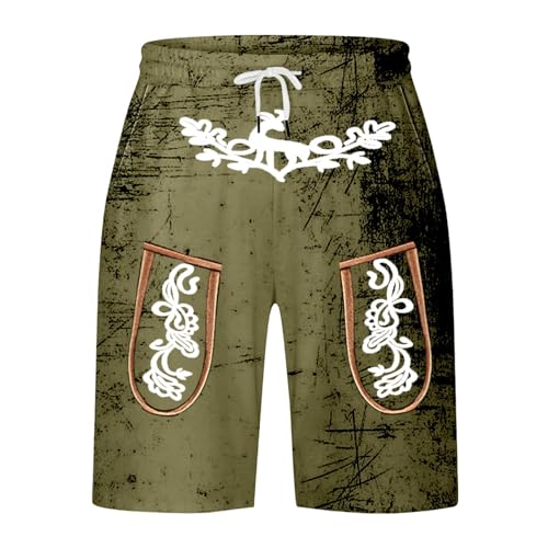 DUHENWU Oktoberfest - Pantalones cortos para hombre con cordón, de piel bávara, para el tiempo libre, con bolsillos, cintura elástica, pantalones deportivos, O Ejército Verde, XL