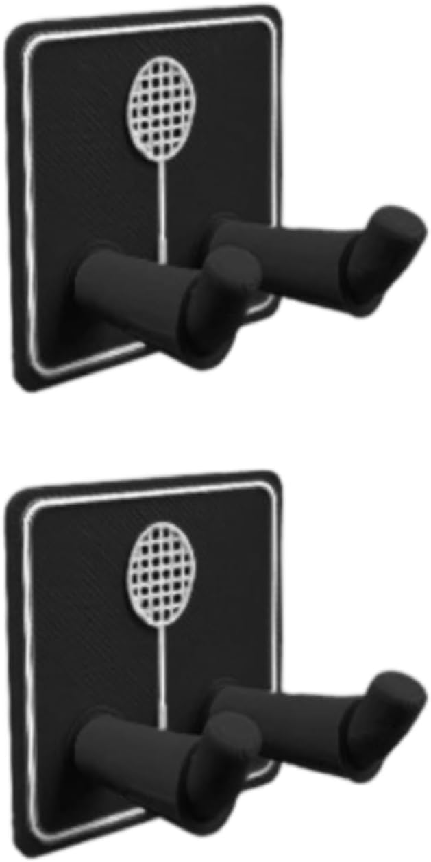 Badminton Racket Hook Wall Hanger Racket Holder Mount With Double Cylinder Cradle And No Drill Setup Suitable for sports rooms dorms training corners, Black