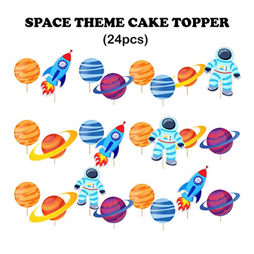 Image of Party Propz Space Theme Cutouts Cake Toppers for Cake Decoration - 24 Pcs, Astronaut,Space,Planet Theme Cake Decoration for Boys, Space Theme Birthday Decoration Kit