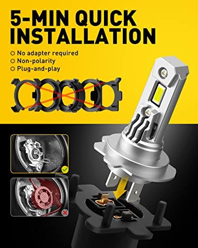 AUXITO H7 Led Headlight Bulb 6500k Cold White 350% Brightness, 1:1 Mini Size, Non-Polarity, No Adapter Required All-in-One Headlight Bulbs Conversion Kit, IP67 Waterproof, Plug and Play, Pack of 2