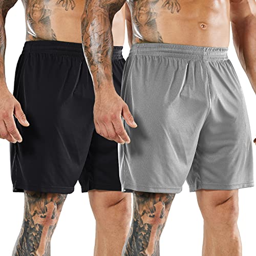 MIER 2 Pack Men's Quick-Dry Athletic/Soccer/Basketball Shorts Without Pockets No Liner Running Workout Training Active