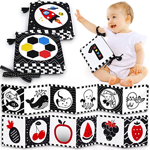 Image of Alijees Baby Toys 0-6 Months - Black and White Soft Book 2 Pack Tummy Time Mirror Infant Toys, High Contrast Baby Newborn Toys Gifts for Babies 0-3-6-12 Months