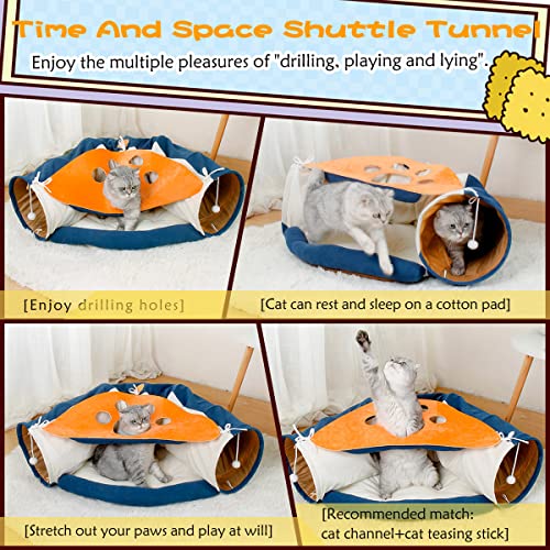 Image of LEFTSTARER 2-in-1 Collapsible Cat Tunnel for Indoor Bed and Hideout - Pet Dog Rabbit Bunny Ferret Tunnel Tubes Toys with Removable Washable Mat, Tower Wheel Stuff