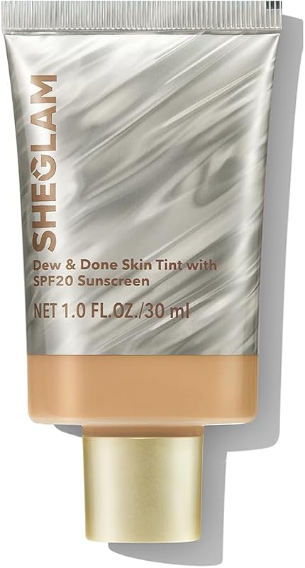 Hidratante com cor SHEGLAM Dew & Done Skin Tint, acabamento luminoso, cobertura leve a média, tom Light-medium - Acorn