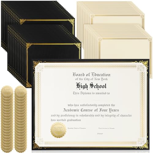 Kosiz 150 pcs Certificate Kit Includes 50 Gold Foil Certificates 50 Single Sided Holders 8.5'' x 11