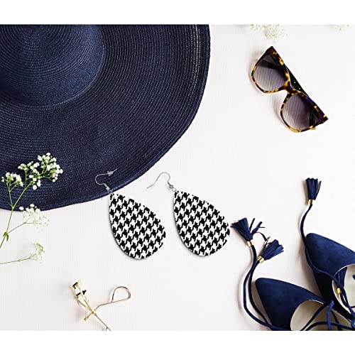 Zokola Houndstooth Pixel Pairs PU Leather Earrings, Black And White Checkered Pixel Earbob Earrings Teardrop Dangle Earrings For Women Friends Bridal Wedding4