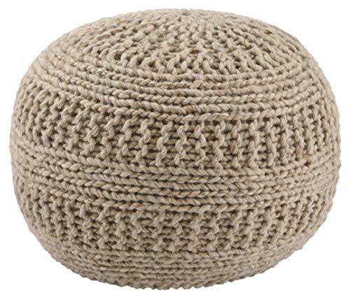 Signature Design by Ashley Benedict Wool Rib-Knit Boho Pouf, 20 x 14 Inches, Light Brown