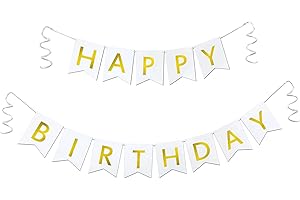 White and Gold Happy Birthday Banner: A Touch of Grandeur to Your Special Day