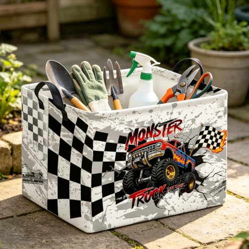 Image of Rectangle Storage Basket with Handles,Collapsible Storage Bin,Books Box,Gift Basket(Black Race Car)