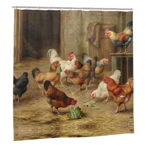 Rideau de bain anti-moisissure imprimé poulet pour douche propre et sèche - 2