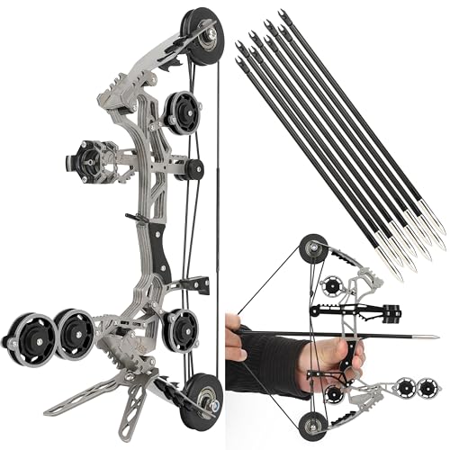 AMEYXGS 10.9inch Compound Bow Set Stainless Steel Includes 4/8 Arrows Bow Stabilizer Sight Rest Target Paper and Bow Stand (Black 8 x Arrow and Bow Set)