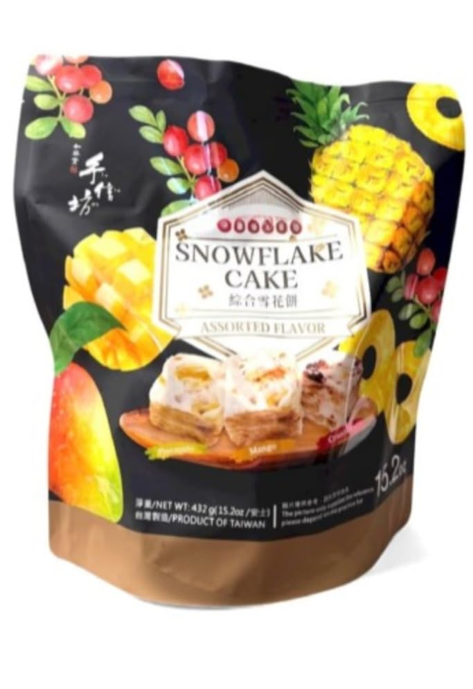 Snowflake Cake Asian Snacks Lunar New Year Desserts Assorted Flavors – Pineapple, Mango & Cranberry – 15.2 oz (36 Pieces