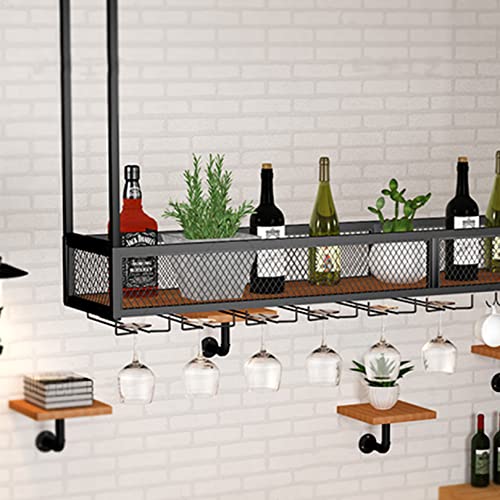 Étagère à vin industrielle réglable au plafond avec support verres