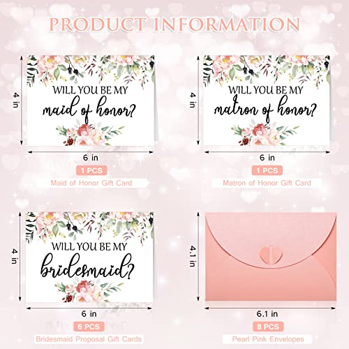 Spakon 16 Pcs Will You Be My Bridesmaid Cards with Envelopes Watercolor Greenery Floral Bridal Proposal Maid of Honor Matron of Honor Invited Favor for Bridal Shower Wedding (Flower)
